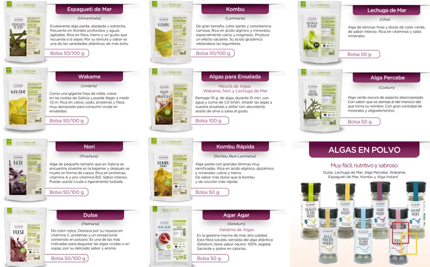 Algamar: algas marinas ecológicas para alimentación en formatos deshidratados, salazones y conservas