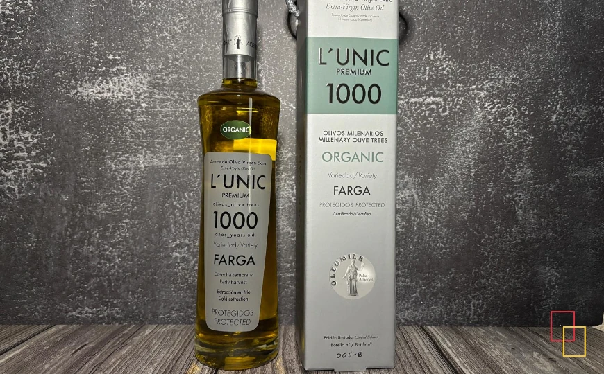 L’UNIC 1000 años AOVE variedad Farga milenaria procedente de olivos monumentales del Maestrazgo incluido entre los mejores aceites de oliva virgen extra de España
