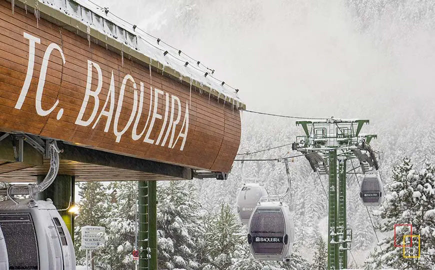 Telecabina de Baqueira Beret nevando