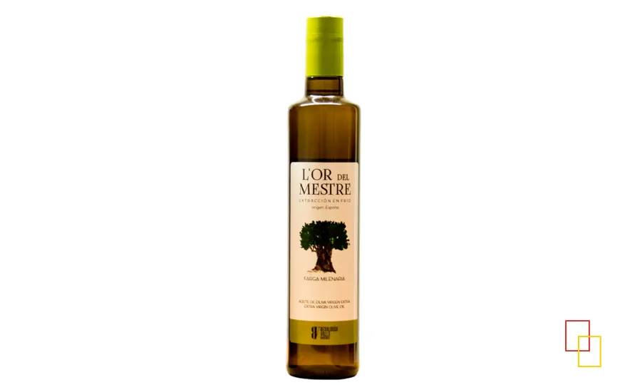 Botella de aceite de oliva virgen extra monovarietal Farga L’or del Mestre