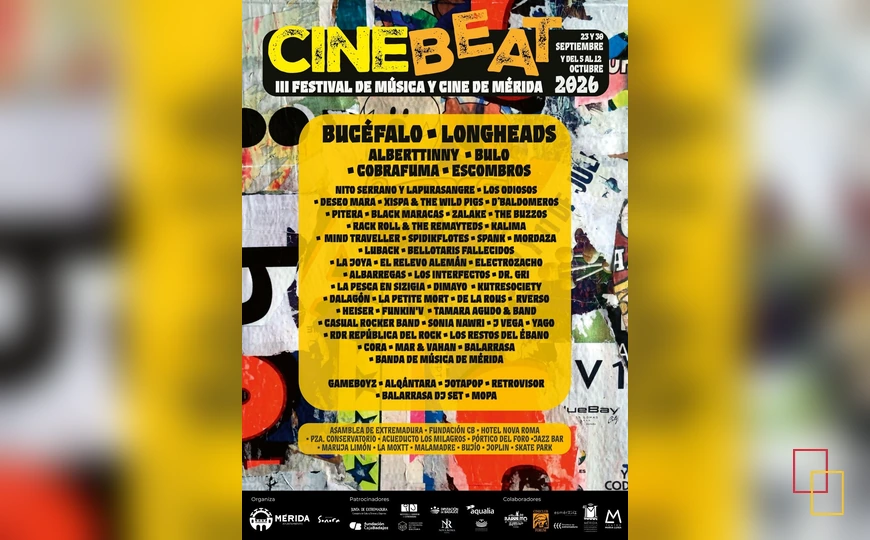 Cartel oficial de CineBeat 2026, III Festival de Música y Cine de Mérida