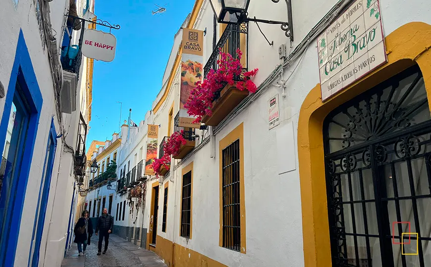 Calle florida con fachadas encaladas en la Judería de Córdoba