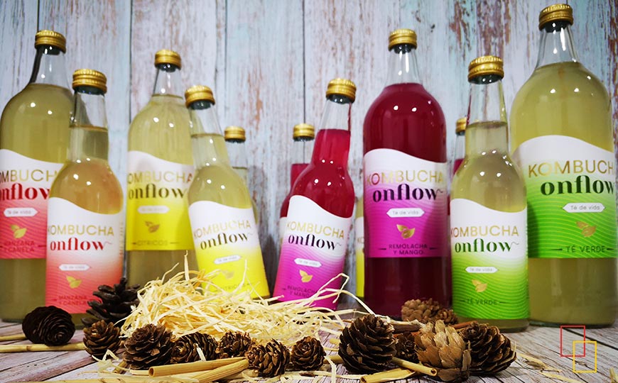 Presentación productos Kombucha Onflow (alimento orgánico, ecológico y vegano)