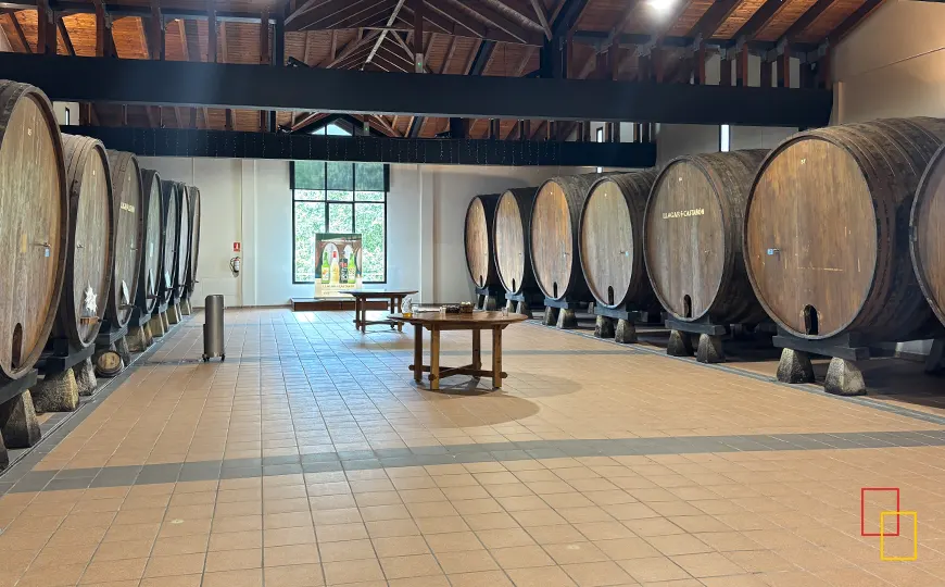 Toneles tradicionales de Sidra Castañón en Quintueles (Asturias)