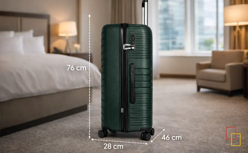 Maleta grande de viaje rígida Misako Milan 97L en color verde, vista frontal