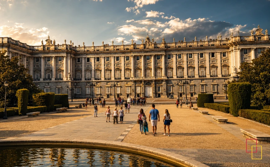Vista del Palacio Real y la Plaza de Oriente en la zona de Ópera de Madrid