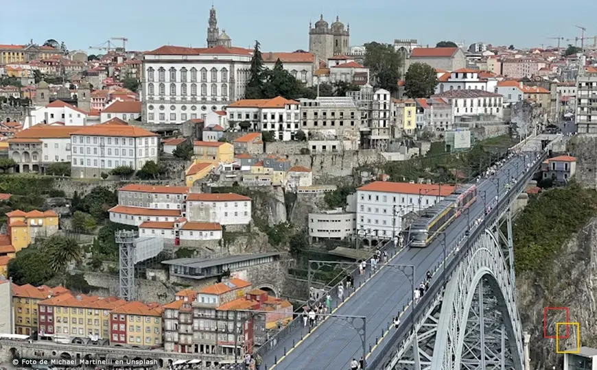 Ribeira de Oporto y puente Luiz I al atardecer