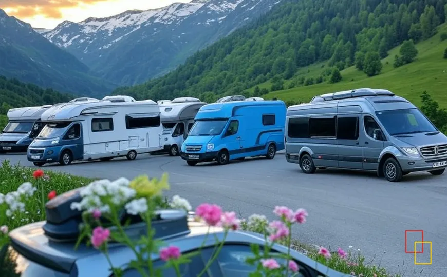 Grupo de autocaravanas aparcadas en una zona de montaña
