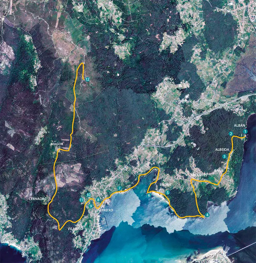 plano ruta de Albán a Monte Tremuzo (Outes)
