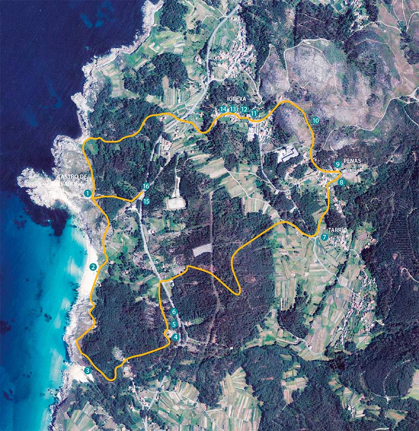 Plano ruta del Castro de Baroña en Porto Do Son