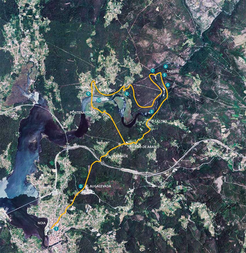 Plano ruta del río Tambre en Noia