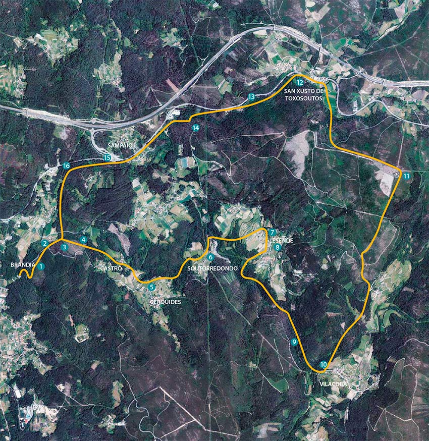 Plano ruta del Río Vilacoba a San Xusto (Lousame)