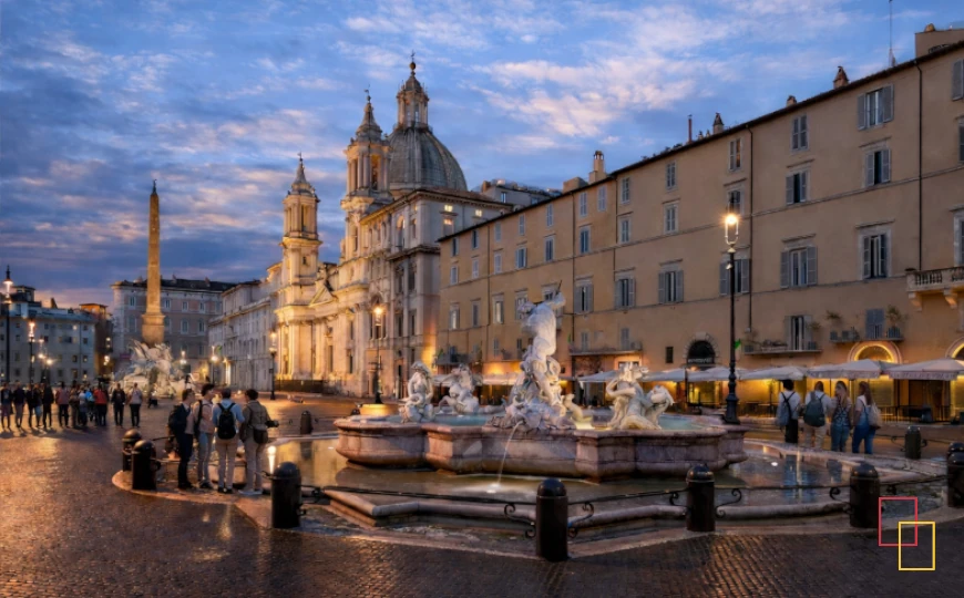 Ambiente en Piazza Navona durante un viaje a Roma