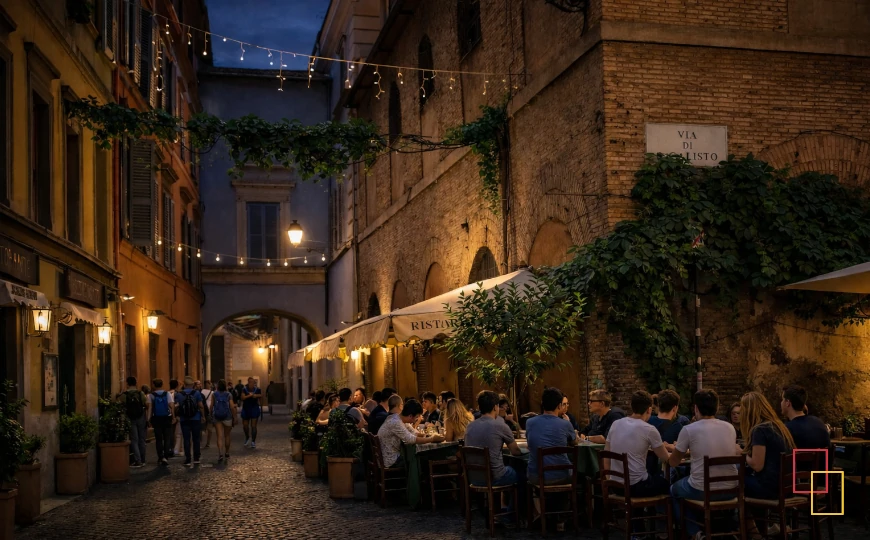Calles del barrio de Trastevere en Roma al atardecer