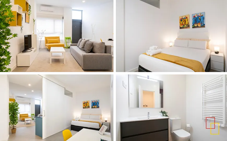 Habitación y sala de estar en Spacious apartment near to Santiago Bernabeu