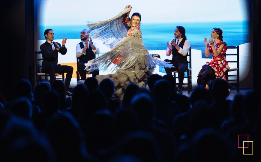 Bailaora en pleno giro durante una función en Teatro Flamenco Barcelona