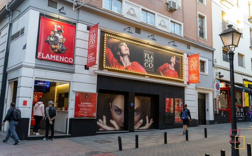 Fachada de Teatro Flamenco Madrid en la Calle del Pez, en pleno centro de Madrid