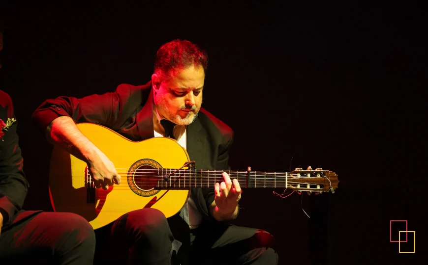 Guitarrista flamenco durante la actuación en Teatro Flamenco Sevilla