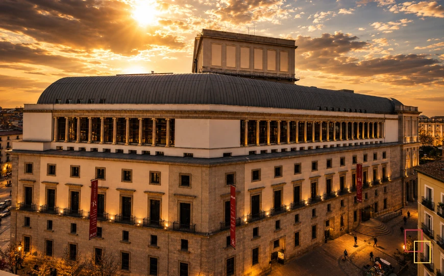 Fachada del Teatro Real en la Plaza de Isabel II de Madrid