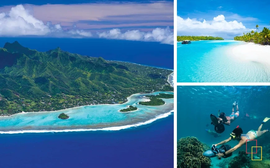 Viaje de novios a Islas Cook con lagunas turquesas, playas y actividades acuáticas