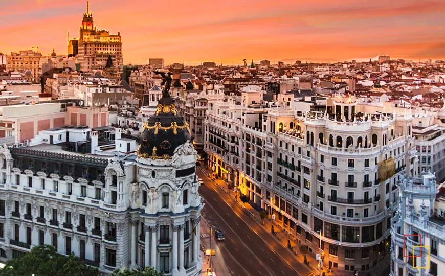 Atardecer vistas Gran Vía de Madrid